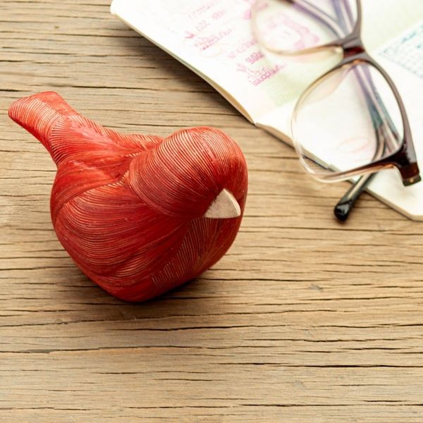 Alternate image for Handmade Cedar Wood and Natural Fiber Bird Figurine in Red Red Plumage