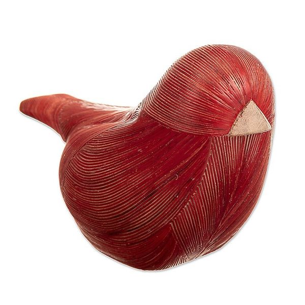 Alternate image for Handmade Cedar Wood and Natural Fiber Bird Figurine in Red Red Plumage