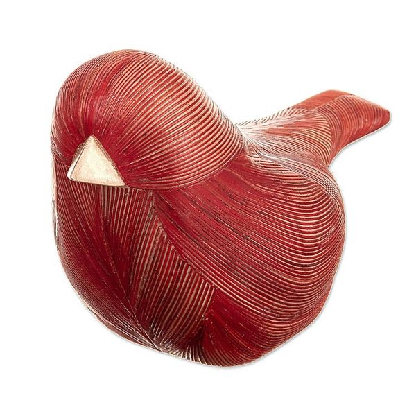 Alternate image for Handmade Cedar Wood and Natural Fiber Bird Figurine in Red Red Plumage