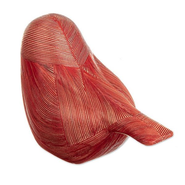 Alternate image for Handmade Cedar Wood and Natural Fiber Bird Figurine in Red Red Plumage