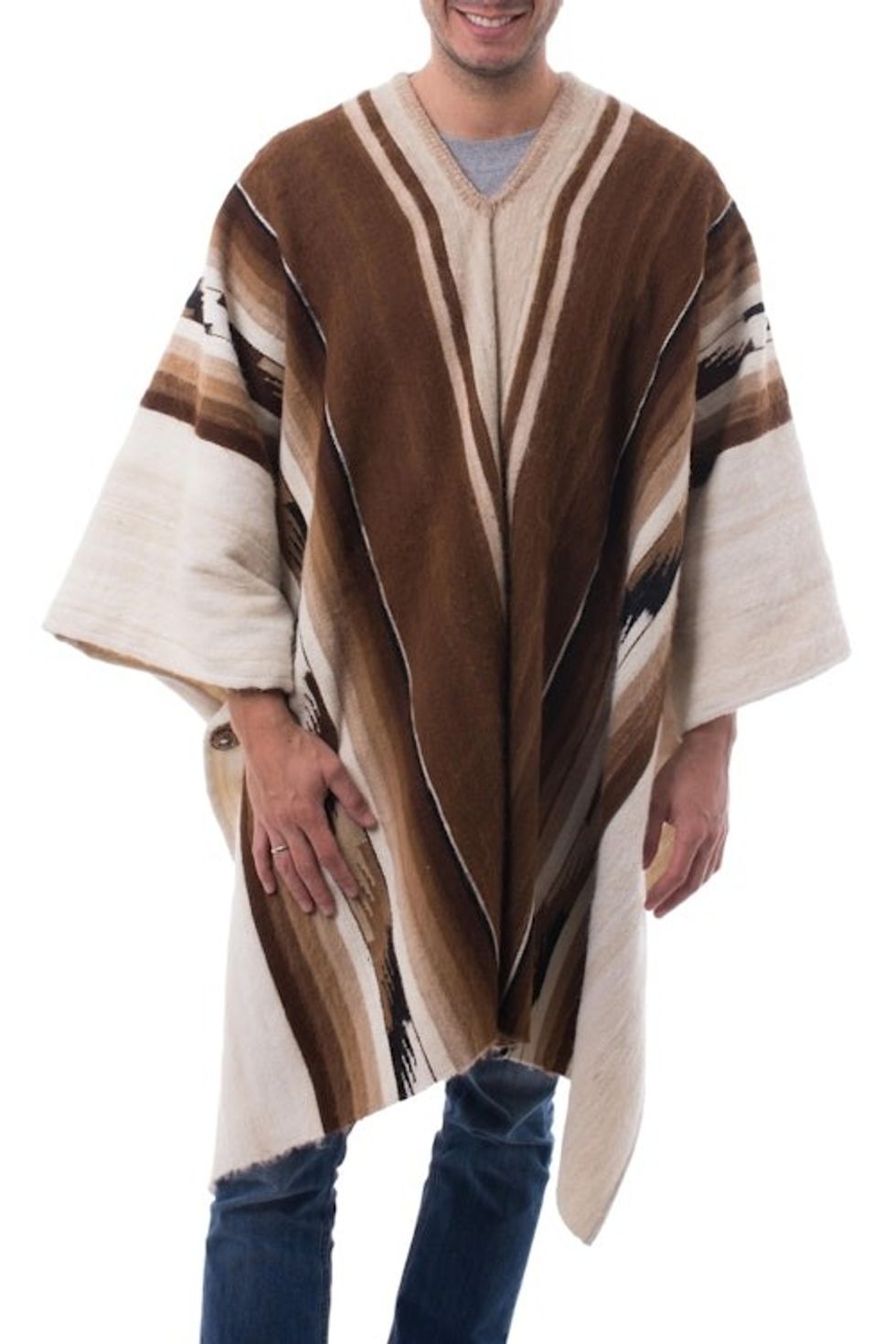 Men's Handowen Alpaca Wool Poncho 'Inca Chief'