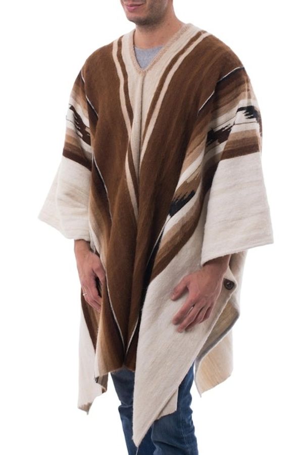 Alternate image for Mens Handowen Alpaca Wool Poncho Inca Chief