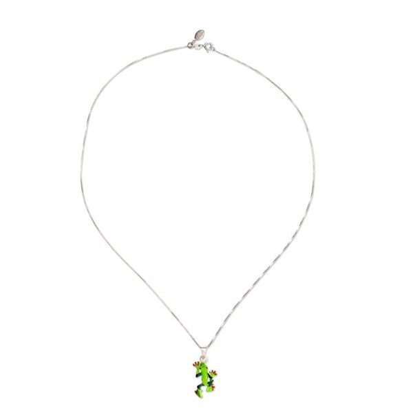 Alternate image for Painted Frog-Themed Sterling Silver Pendant Necklace Tree Frog