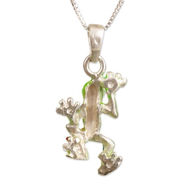 Alternate image for Painted Frog-Themed Sterling Silver Pendant Necklace Tree Frog