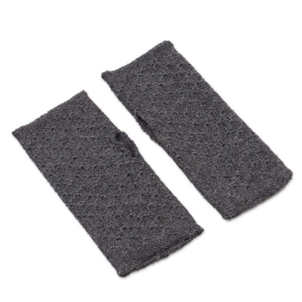 Alternate image for Patterned 100 Baby Alpaca Fingerless Mitts in Graphite Passionate Pattern in Graphite