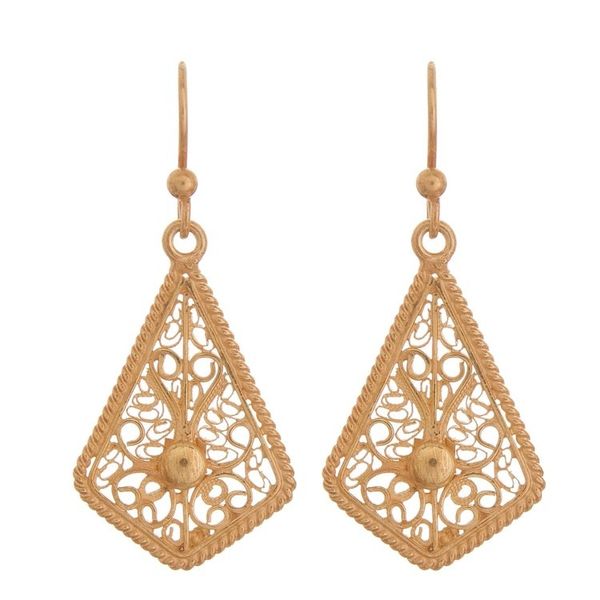 Alternate image for Gold-Plated Sterling Silver Filigree Kite Dangle Earrings Royal Scroll in Gold