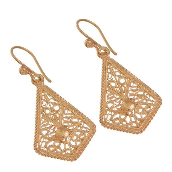 Alternate image for Gold-Plated Sterling Silver Filigree Kite Dangle Earrings Royal Scroll in Gold