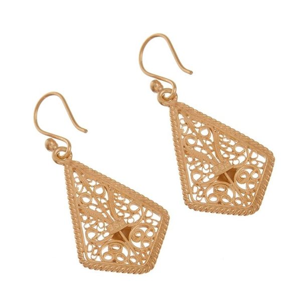 Alternate image for Gold-Plated Sterling Silver Filigree Kite Dangle Earrings Royal Scroll in Gold