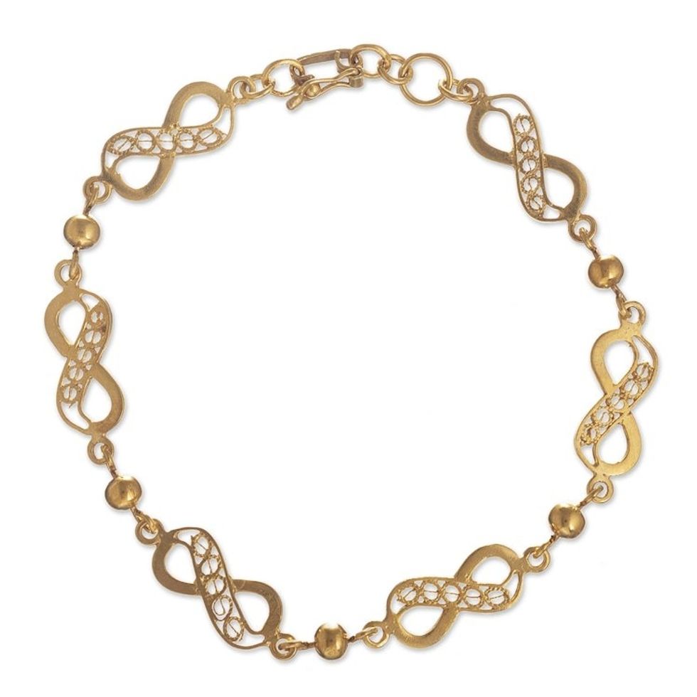 21K Gold Plated Silver Chain Bracelet with Infinity Symbols 'Beaded Infinity'