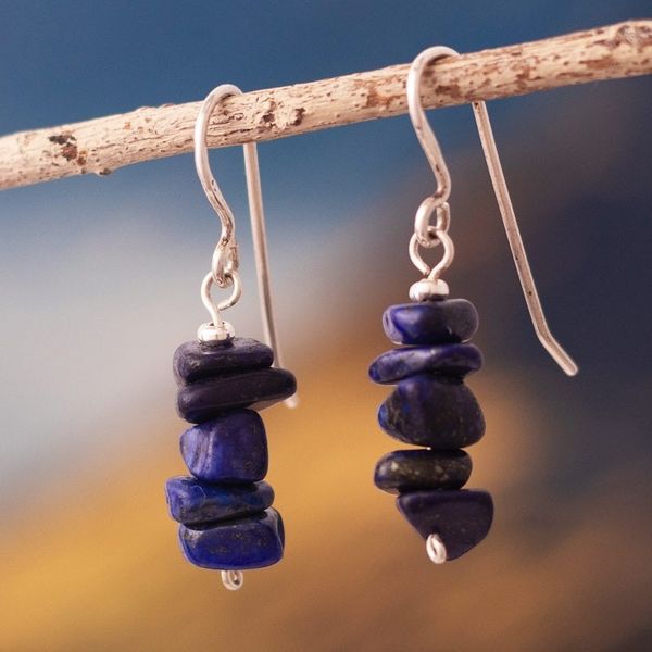 Alternate image for Peruvian Sterling Earrings with Lapis Lazuli Naturally Blue