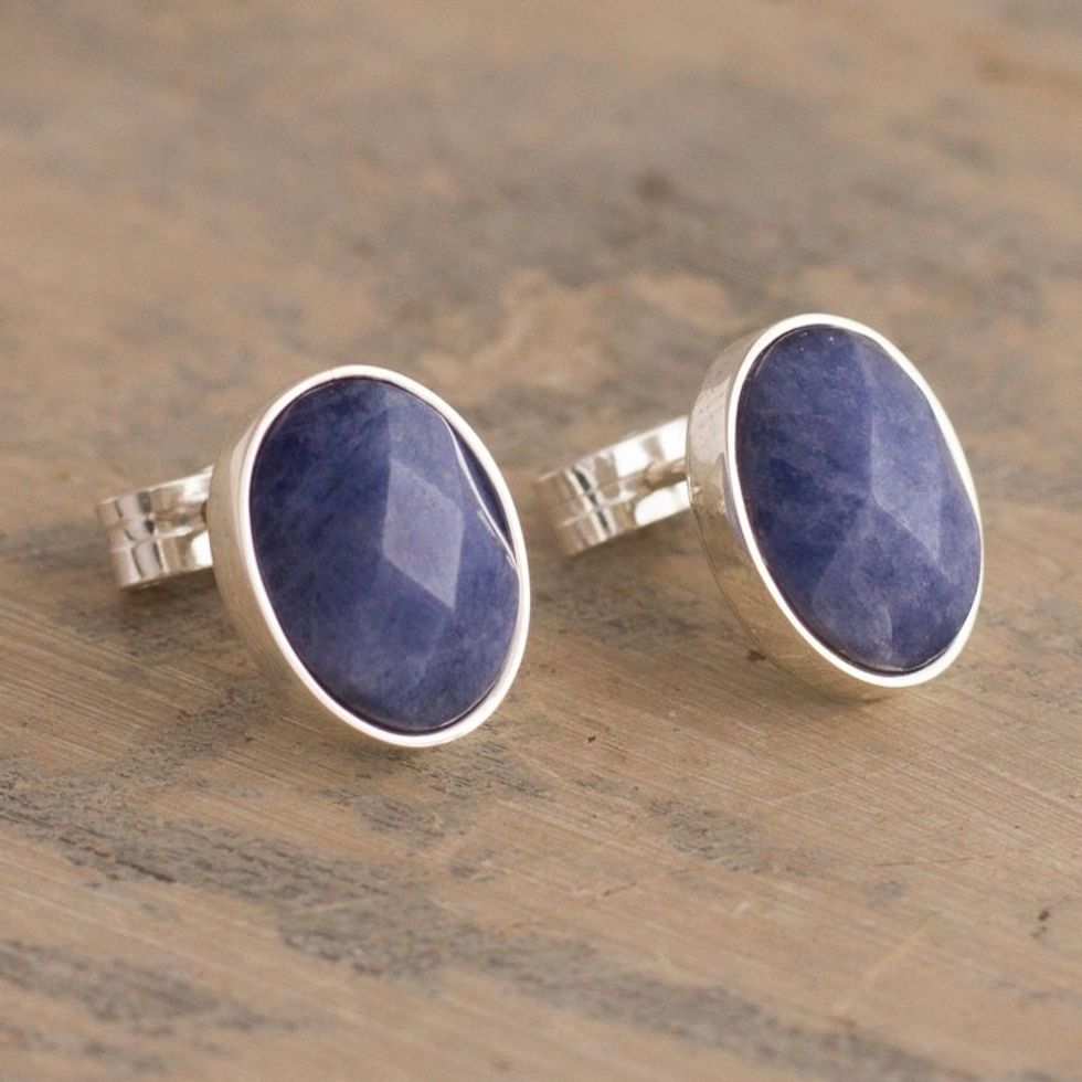 Faceted Sodalite Oval Shaped Stud Earrings from Peru 'Possibility'