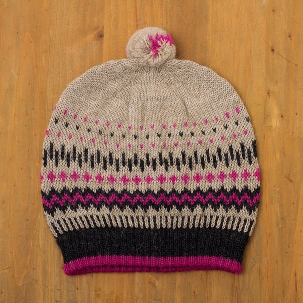 Knit 100 Alpaca Hat with Pompom from Peru 'Miski Inca'