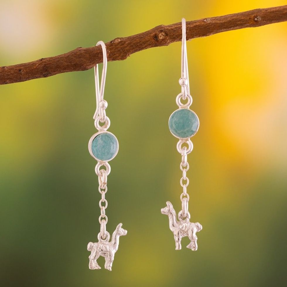 Artisan Opal and Sterling Silver Dangle Llama Earrings 'Llama Light'