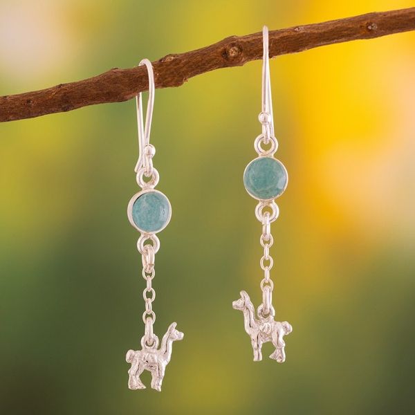 Alternate image for Artisan Opal and Sterling Silver Dangle Llama Earrings Llama Light