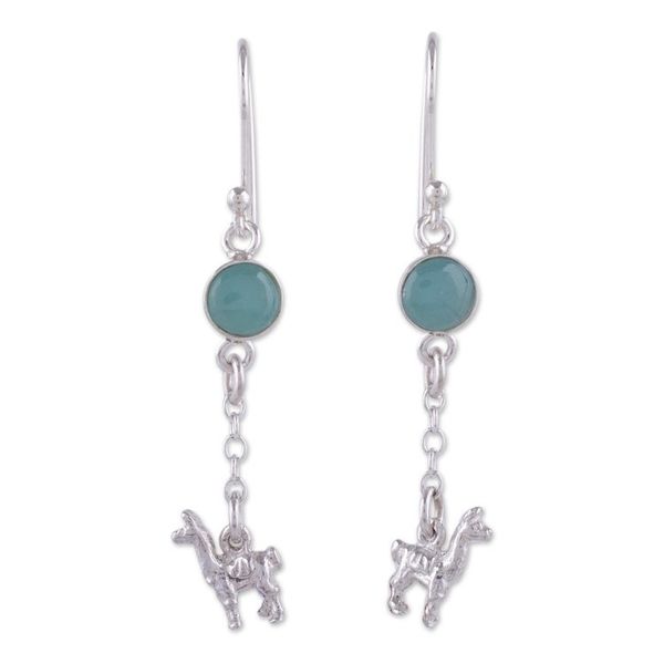Alternate image for Artisan Opal and Sterling Silver Dangle Llama Earrings Llama Light