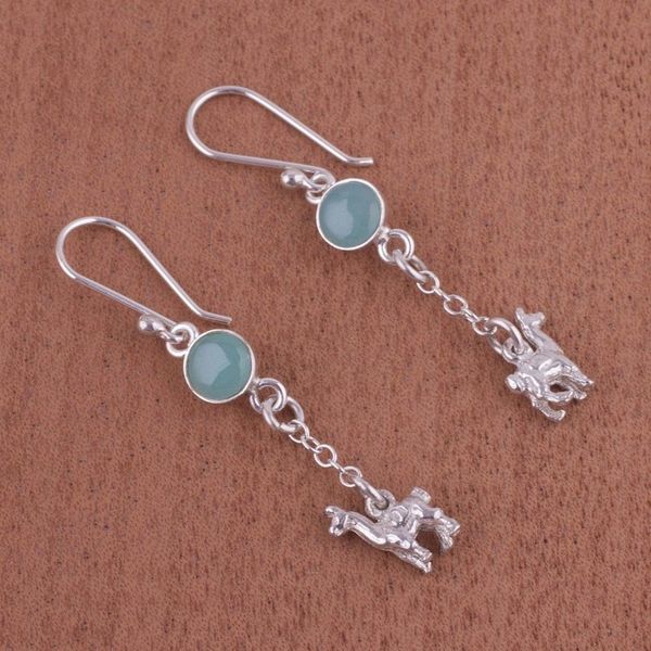 Alternate image for Artisan Opal and Sterling Silver Dangle Llama Earrings Llama Light