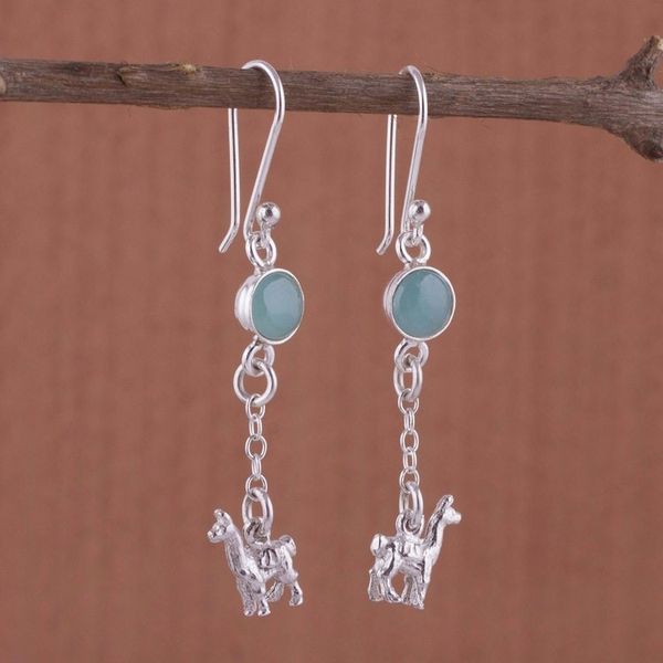 Alternate image for Artisan Opal and Sterling Silver Dangle Llama Earrings Llama Light