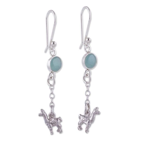 Alternate image for Artisan Opal and Sterling Silver Dangle Llama Earrings Llama Light