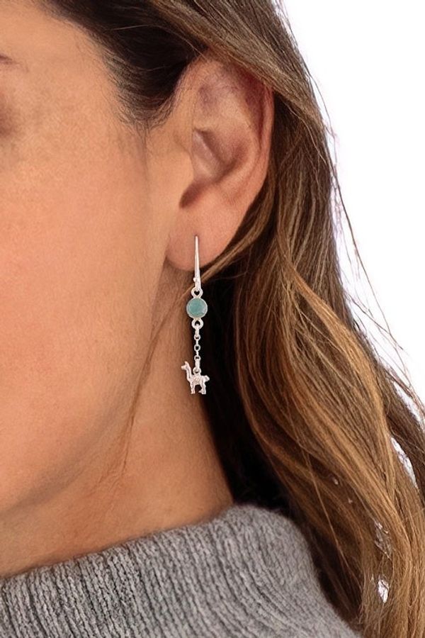Alternate image for Artisan Opal and Sterling Silver Dangle Llama Earrings Llama Light