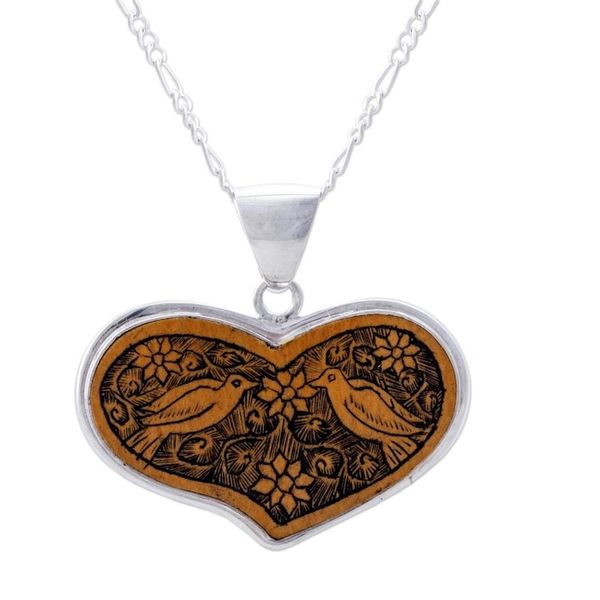 Alternate image for Peruvian Heart Shaped Mate Gourd Pendant Bird Necklace Lovebird Romance
