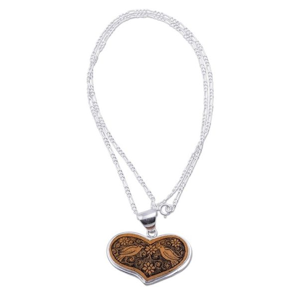 Alternate image for Peruvian Heart Shaped Mate Gourd Pendant Bird Necklace Lovebird Romance