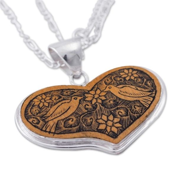 Alternate image for Peruvian Heart Shaped Mate Gourd Pendant Bird Necklace Lovebird Romance