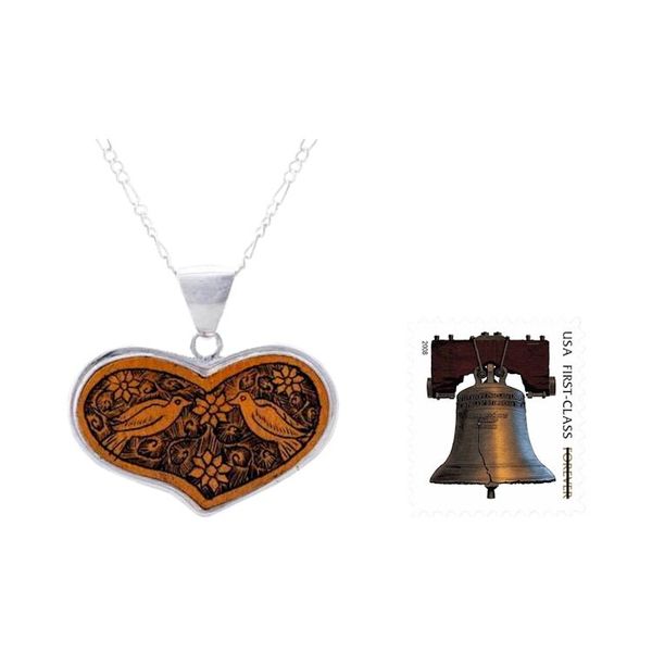 Alternate image for Peruvian Heart Shaped Mate Gourd Pendant Bird Necklace Lovebird Romance