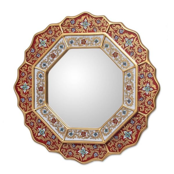 Alternate image for Collectible Floral Peruvian Reverse Painted Glass Mirror Red Star