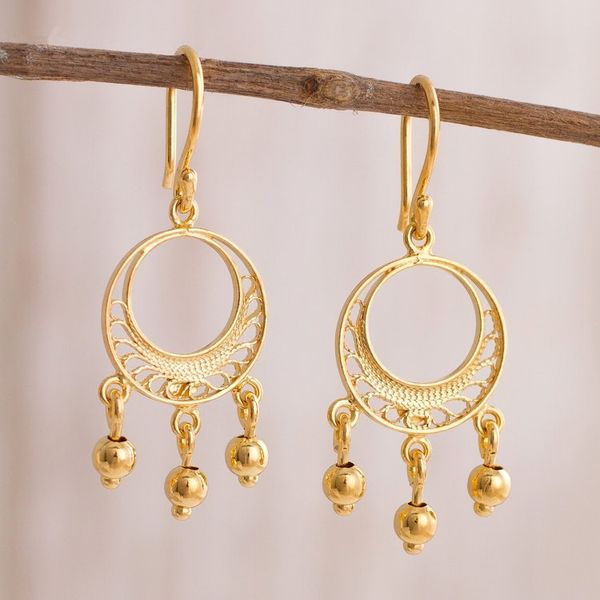Alternate image for Gold Plated Sterling Silver Filigree Chandelier Earrings Glittering Dreamcatchers