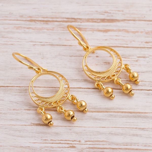 Alternate image for Gold Plated Sterling Silver Filigree Chandelier Earrings Glittering Dreamcatchers