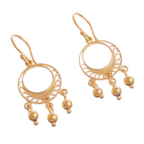 Alternate image for Gold Plated Sterling Silver Filigree Chandelier Earrings Glittering Dreamcatchers