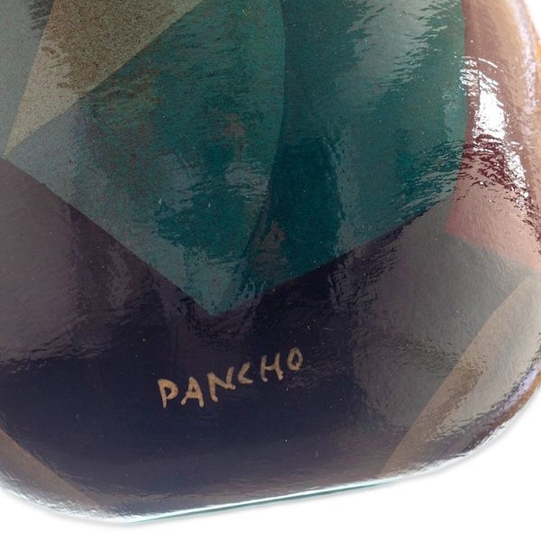 Alternate image for Ceramic Decorative Vase with Hand-Painted Andean Motifs Andean Braids in Blue