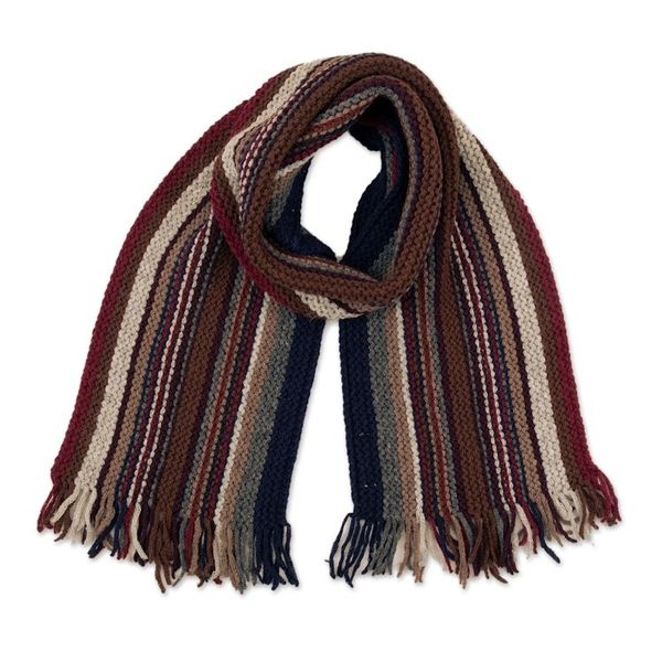 Alternate image for Handloomed Ivory and Brown Fringed Alpaca Blend Scarf Serene Lands