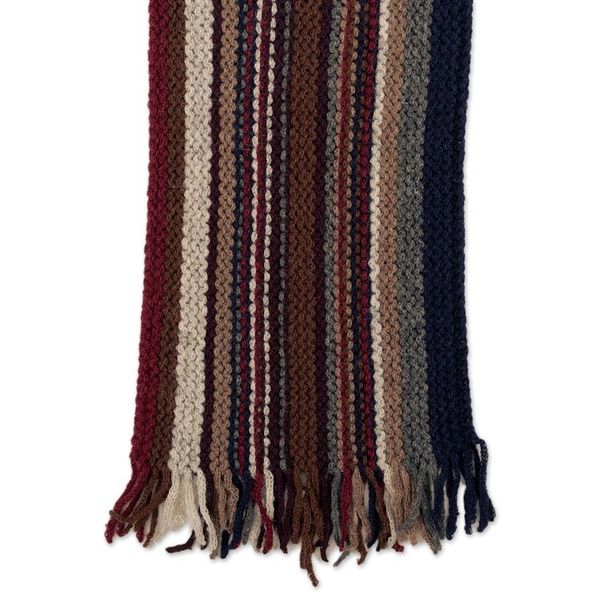 Alternate image for Handloomed Ivory and Brown Fringed Alpaca Blend Scarf Serene Lands