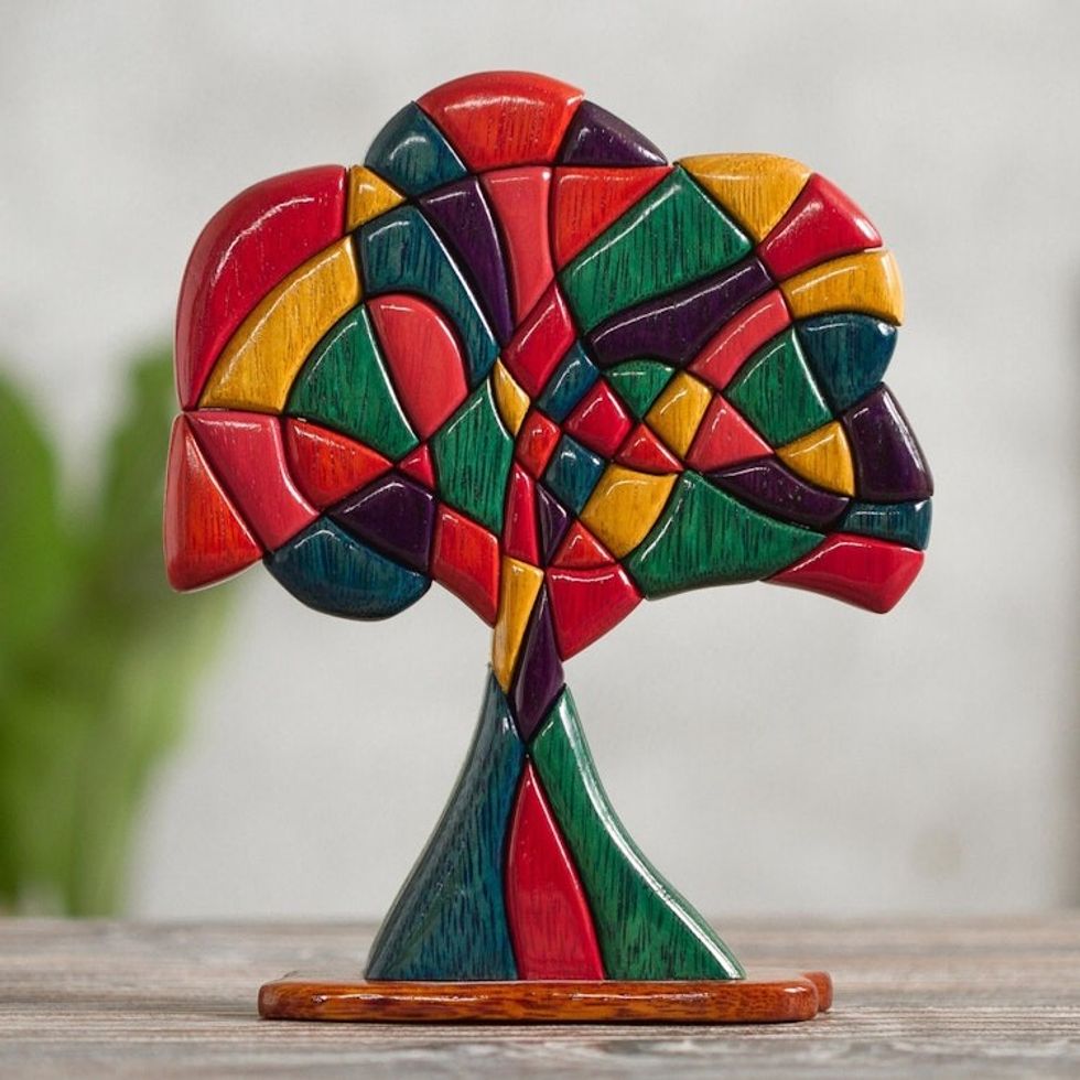 Artisan Crafted Fine Mahogany and Cedar Wood Tree Sculpture 'Tree of Life'
