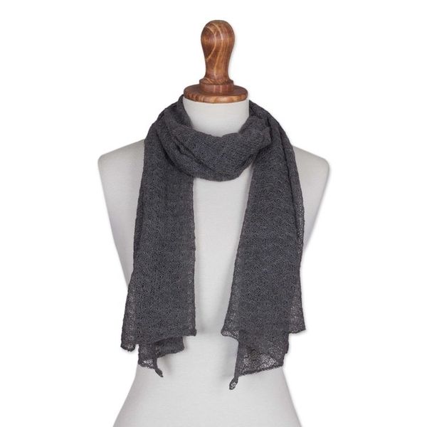 Alternate image for Textured 100 Baby Alpaca Wrap Scarf in Slate from Peru Slate Gossamer
