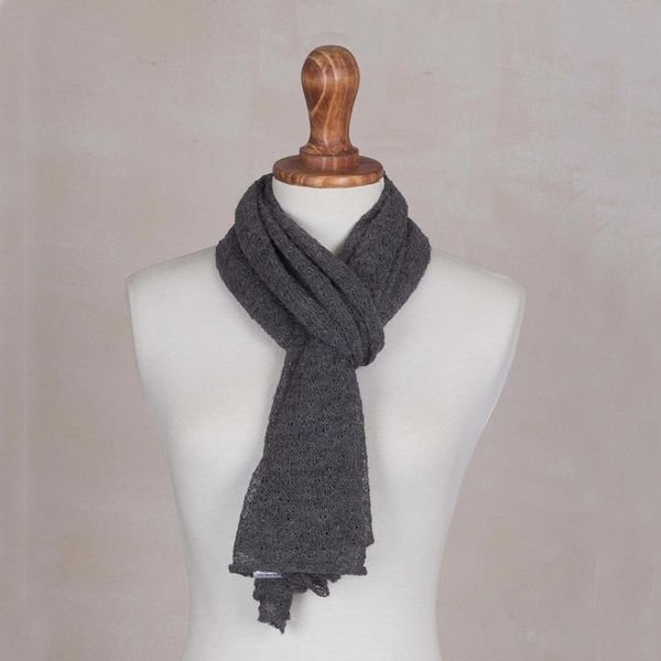 Alternate image for Textured 100 Baby Alpaca Wrap Scarf in Slate from Peru Slate Gossamer