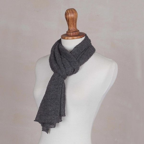 Alternate image for Textured 100 Baby Alpaca Wrap Scarf in Slate from Peru Slate Gossamer