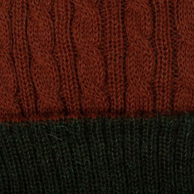 Alternate image for Reversible 100 Alpaca Cable Knit Hat in Brown and Green Warm and Earthy