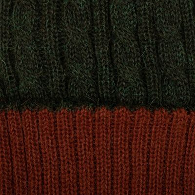 Alternate image for Reversible 100 Alpaca Cable Knit Hat in Brown and Green Warm and Earthy