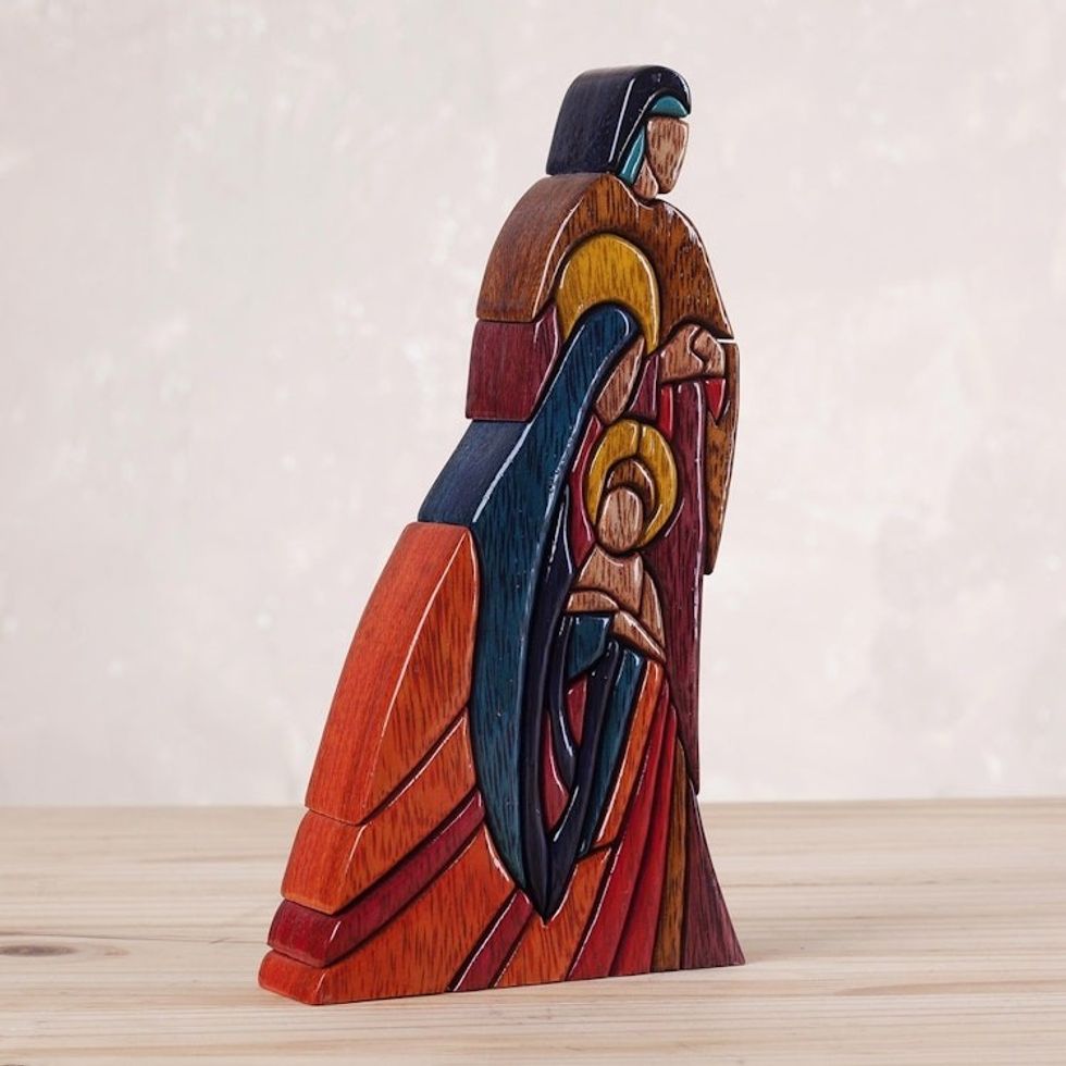 Unique Christianity Religious Wood Sculpture 'Sacred Family'