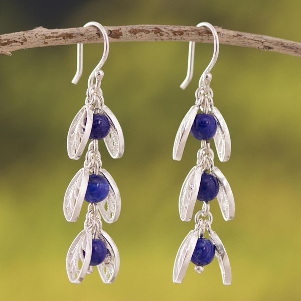 Alternate image for Lapis Lazuli Filigree Dangle Earrings from Peru Glowing Eden