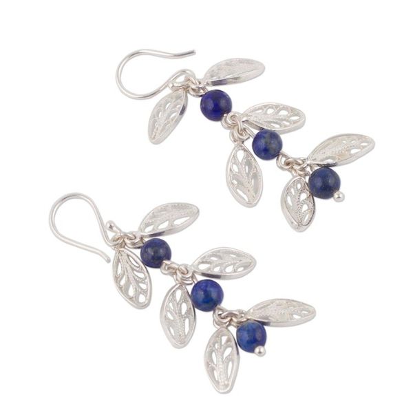 Alternate image for Lapis Lazuli Filigree Dangle Earrings from Peru Glowing Eden