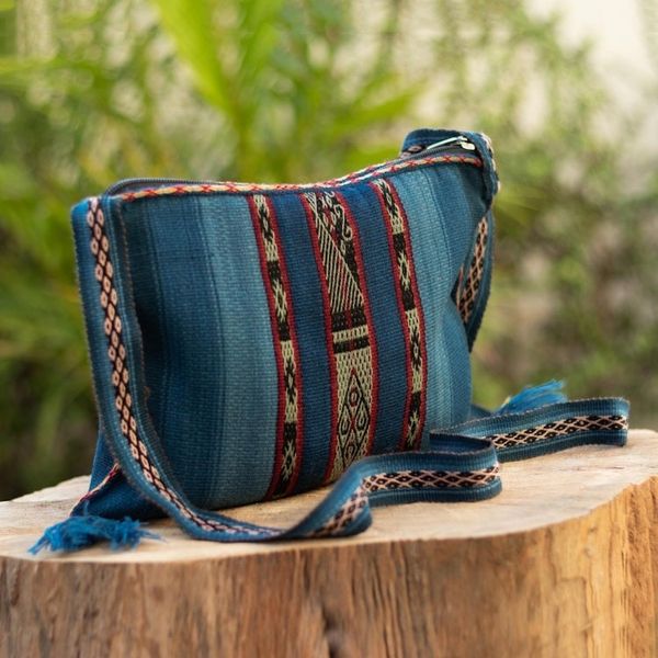 Alternate image for Tasseled Blue Alpaca Shoulder Bag Cusco Skies