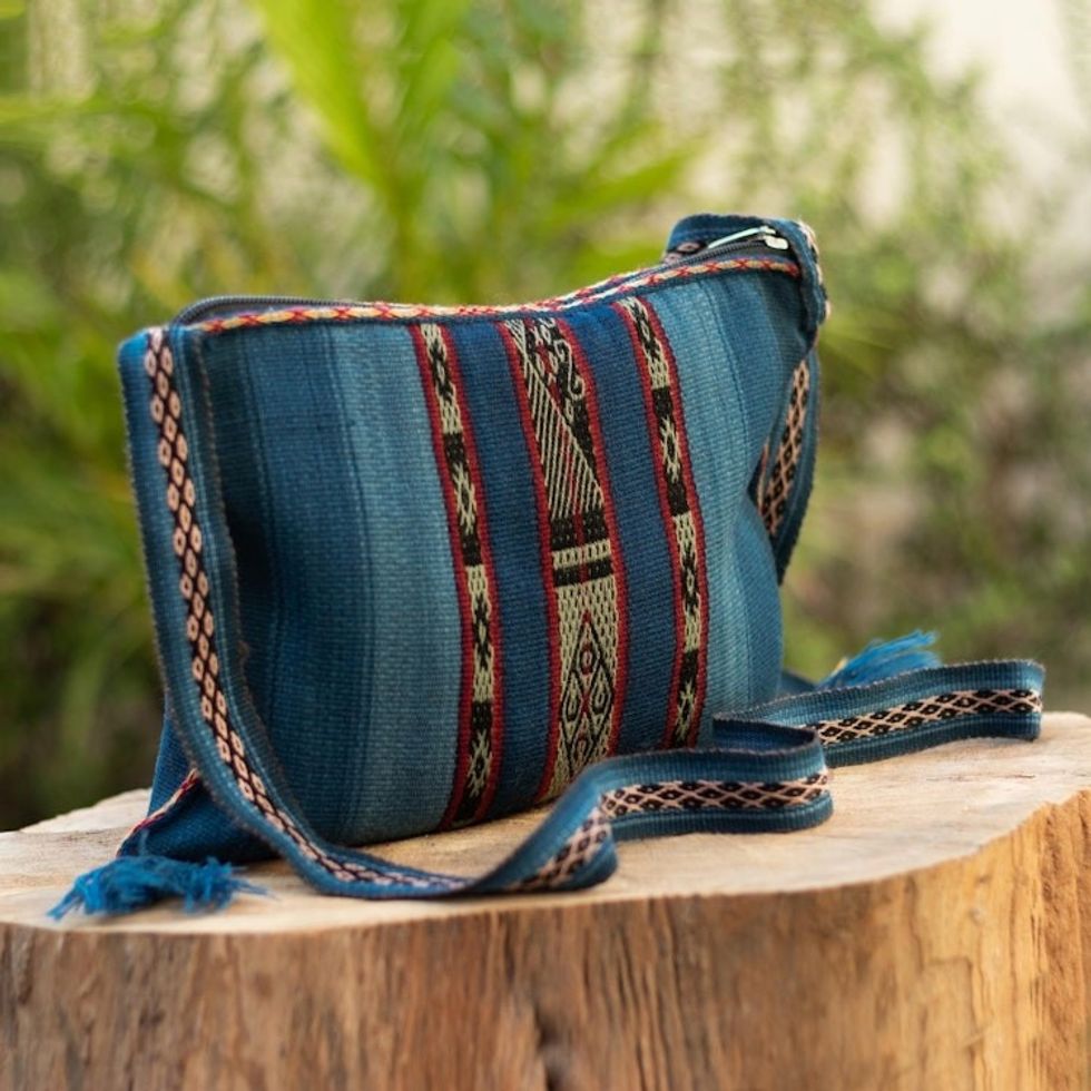 Tasseled Blue Alpaca Shoulder Bag 'Cusco Skies'