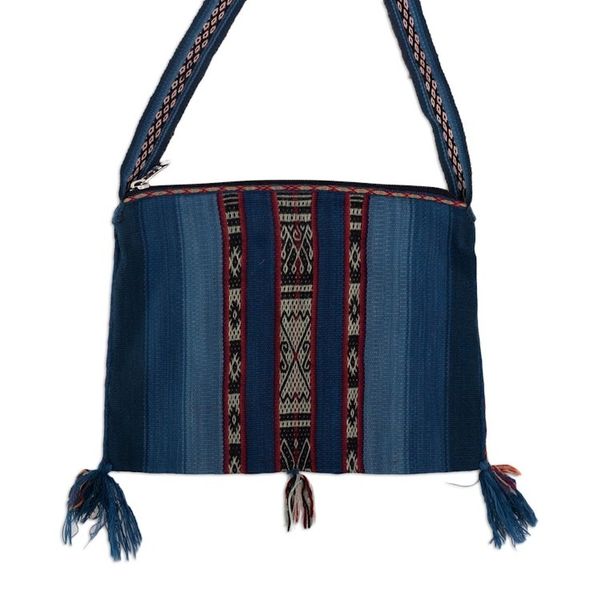 Alternate image for Tasseled Blue Alpaca Shoulder Bag Cusco Skies
