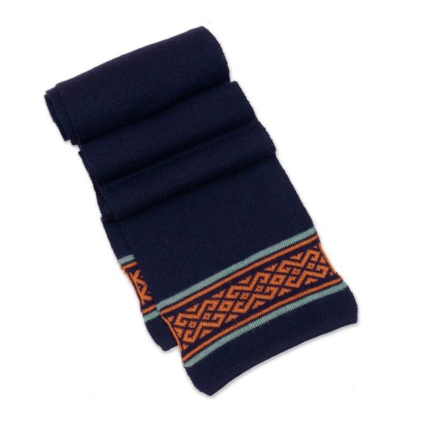 Alternate image for Knit Classic Indigo and Orange 100 Baby Alpaca Scarf Indigo Andes