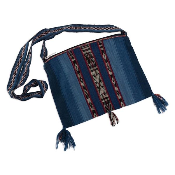 Alternate image for Tasseled Blue Alpaca Shoulder Bag Cusco Skies