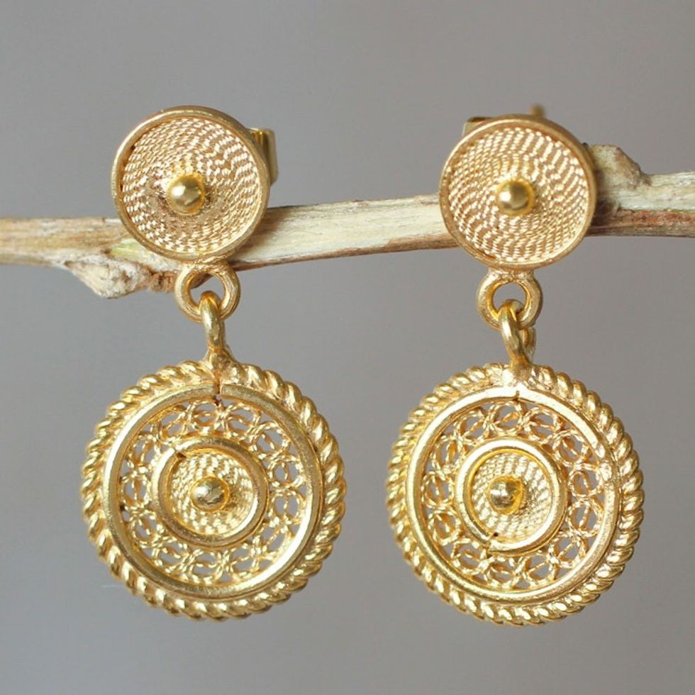 Classic Andean Filigree Gold Plated Earrings 'Beautiful Fantasy'