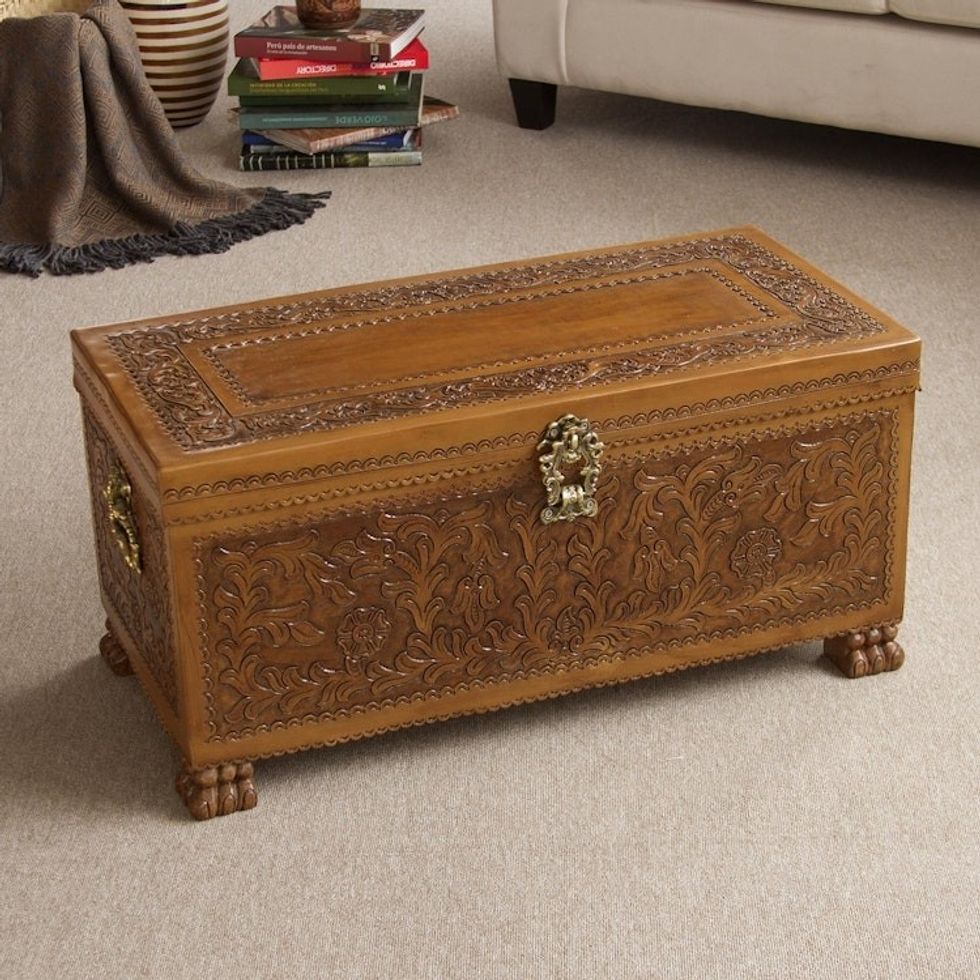 Handcrafted Cedar Wood Chest from Peru 'Majestic Memories'